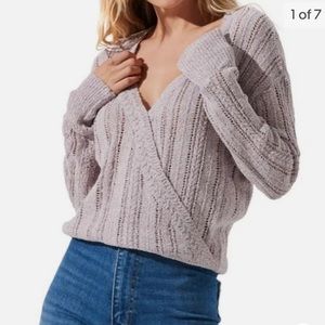 ASTR The Label Wrap Front Pointelle Sweater In Lavender Women’s Medium